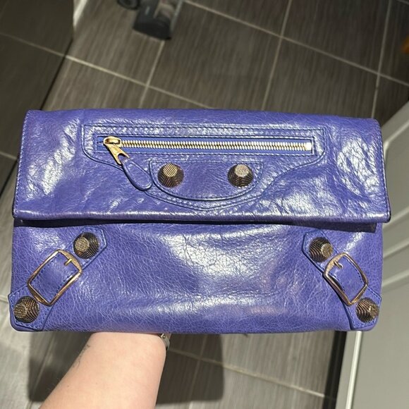 BALENCIAGA Agneau Giant 21 Rose Gold Hardware Envelope Clutch Bleu Lavande - Picture 4 of 14